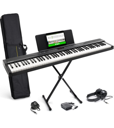 Alesis Tastiera musicale 88 tasti con 480 suoni, altoparlanti, USB MIDI, custodia da trasporto, cuffie, pedale e lezioni per principianti